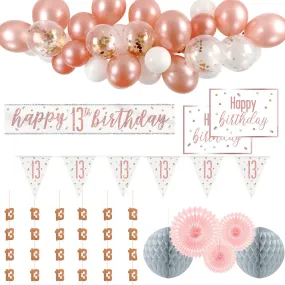 13th Birthday Rose Gold Glitz Decoration Pack