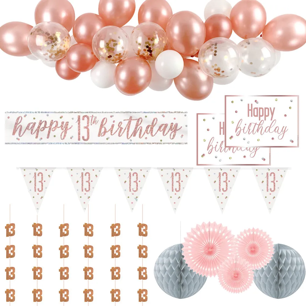 13th Birthday Rose Gold Glitz Decoration Pack