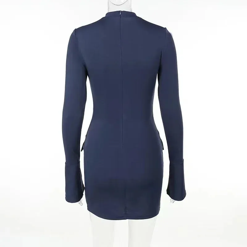 2024 Spring Elegant Commuting Autumn Pocket Long Sleeve Sexy Bodycon Dress