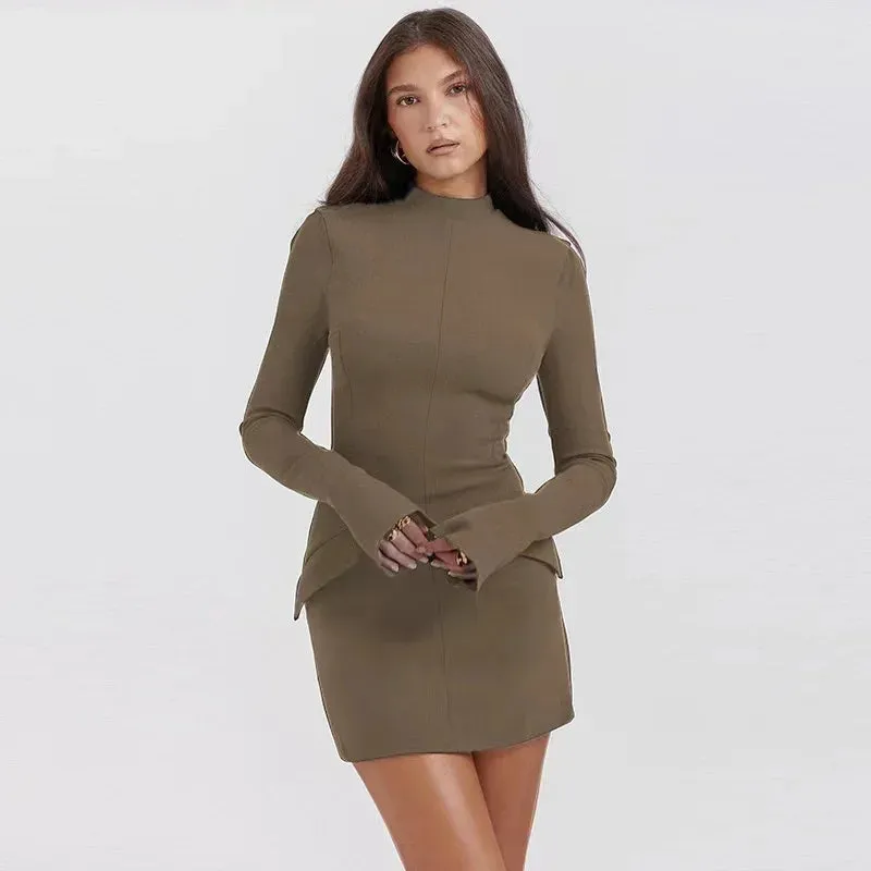 2024 Spring Elegant Commuting Autumn Pocket Long Sleeve Sexy Bodycon Dress