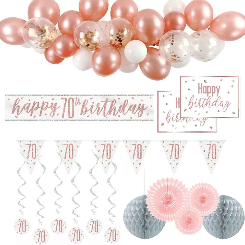 70th Birthday Rose Gold Glitz Decoration Pack