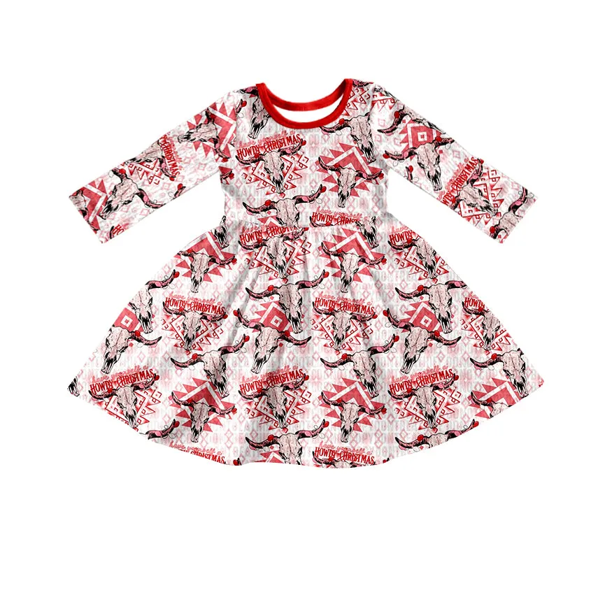 8.17 pre-order girl red western cow print long sleeve dress GLD0380