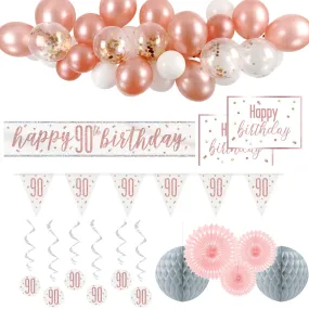 90th Birthday Rose Gold Glitz Decoration Pack