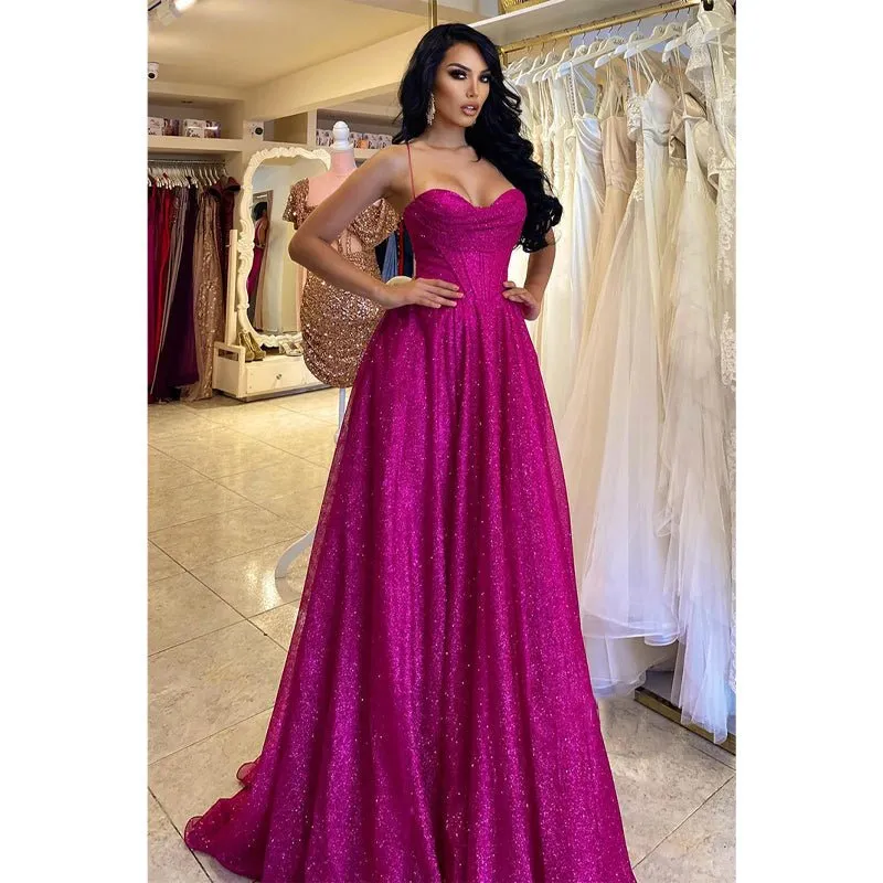 A Line Sweetheart High Split Sparkly Prom Party Dress with Slit