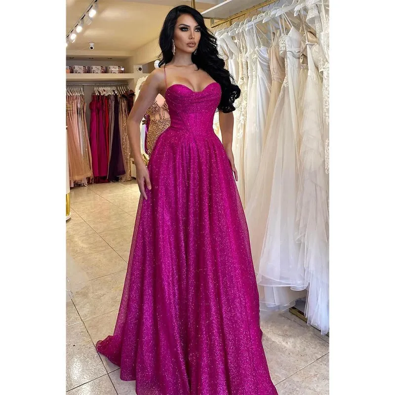 A Line Sweetheart High Split Sparkly Prom Party Dress with Slit