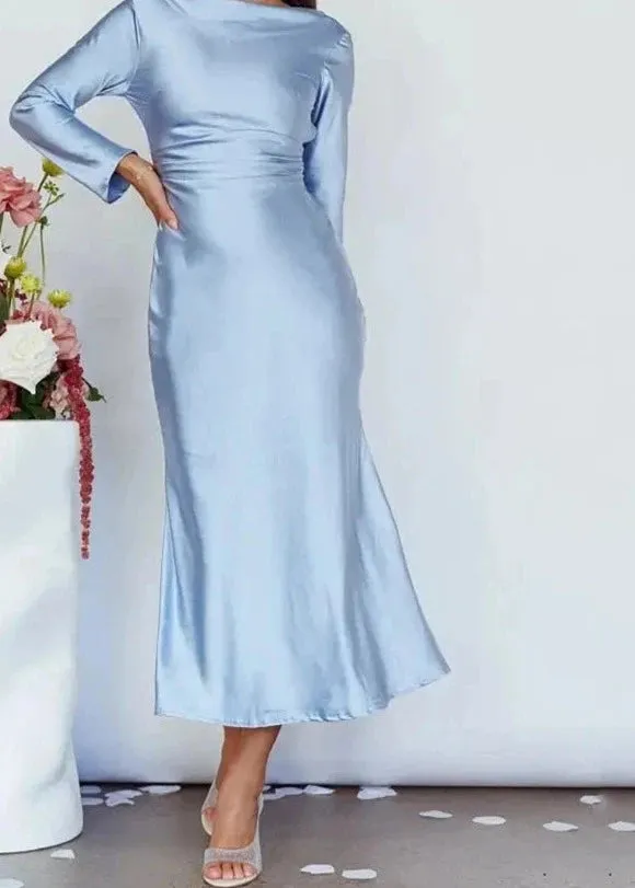 A&A Bodycon Long Sleeve Satin Maxi Dress