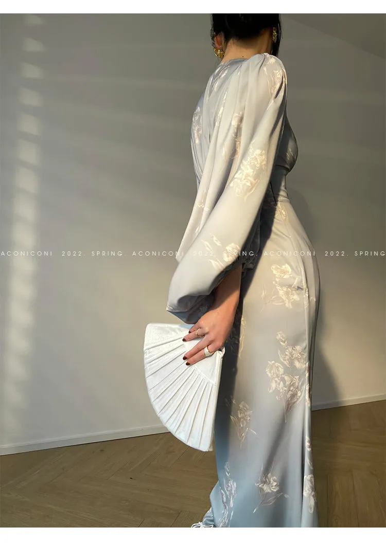 Aconiconi｜kite white French elegant v-neck mid-length fishtail dress -Qingshan