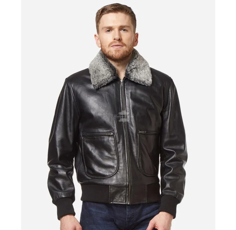 AIR FORCE Aviator Leather Jacket Fur Collared Leather BOMBER