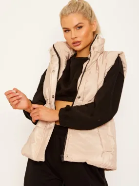 Alise Front Panel Straight Line Gilet In Stone