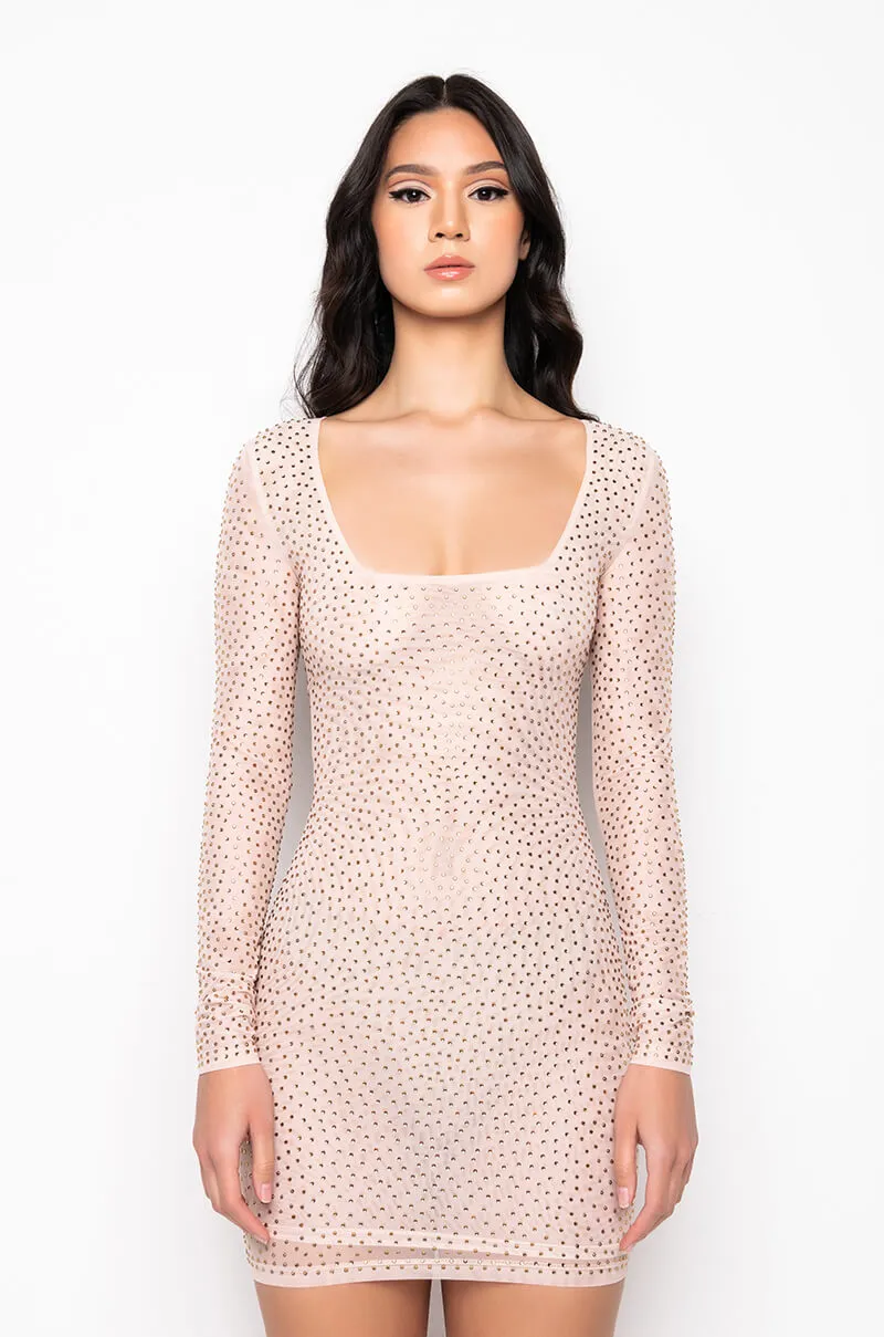 ALL MY LOVE IN THIS RHINESTONE MINI DRESS