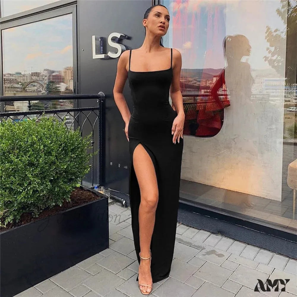 Amy Fashion - Sexy Strap Split Summer Elastic Long Dresses