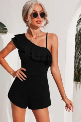 Asymmetrical Neck Ruffle Tiered Layer Romper