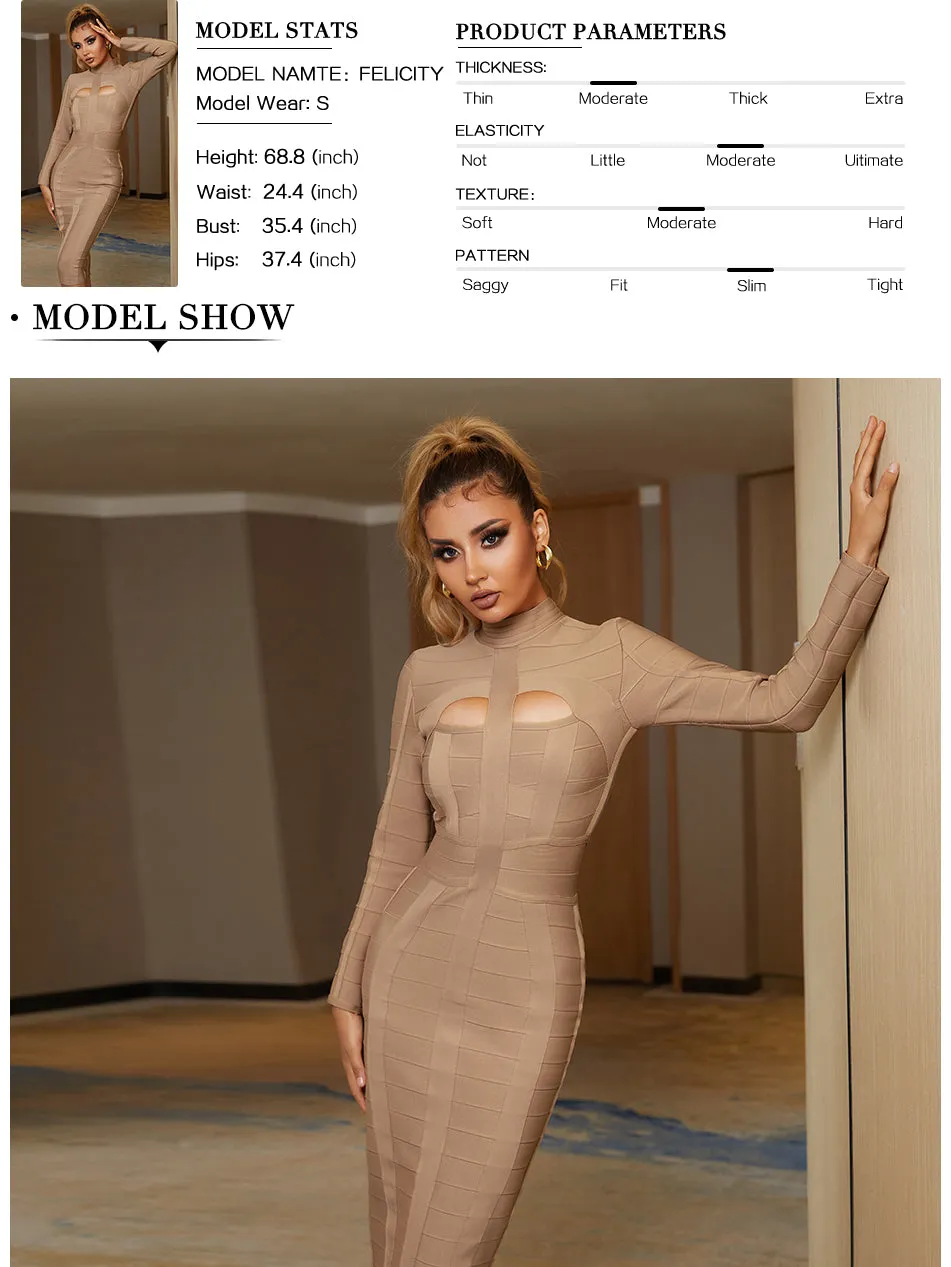 Autumn Bodycon Bandage Dress Long Sleeve Hollow Out Club Celebrity Evening Formal Party Dress