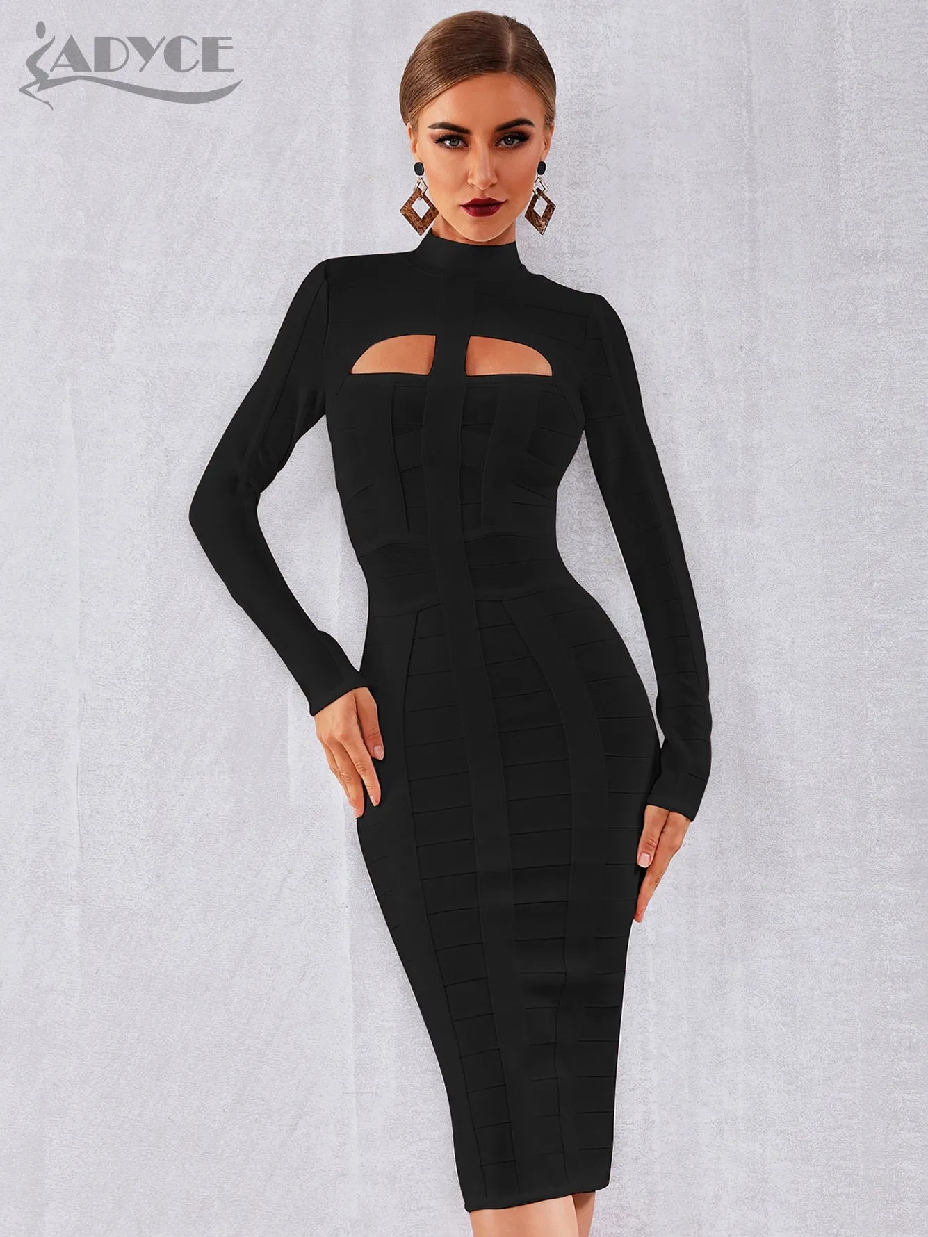 Autumn Bodycon Bandage Dress Long Sleeve Hollow Out Club Celebrity Evening Formal Party Dress