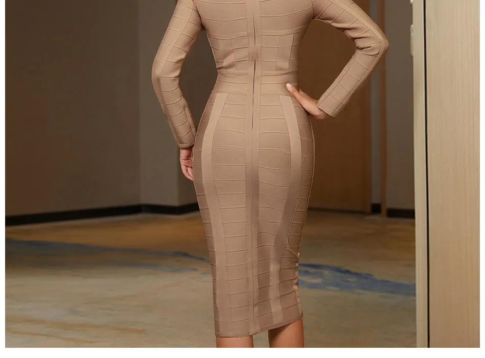 Autumn Bodycon Bandage Dress Long Sleeve Hollow Out Club Celebrity Evening Formal Party Dress