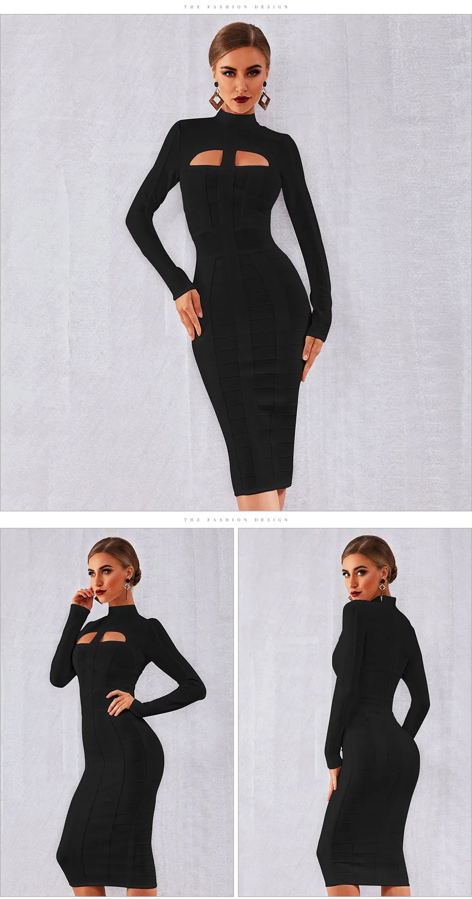 Autumn Bodycon Bandage Dress Long Sleeve Hollow Out Club Celebrity Evening Formal Party Dress