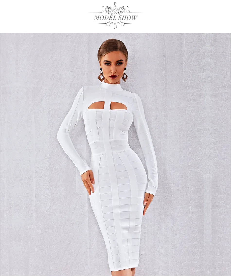 Autumn Bodycon Bandage Dress Long Sleeve Hollow Out Club Celebrity Evening Formal Party Dress