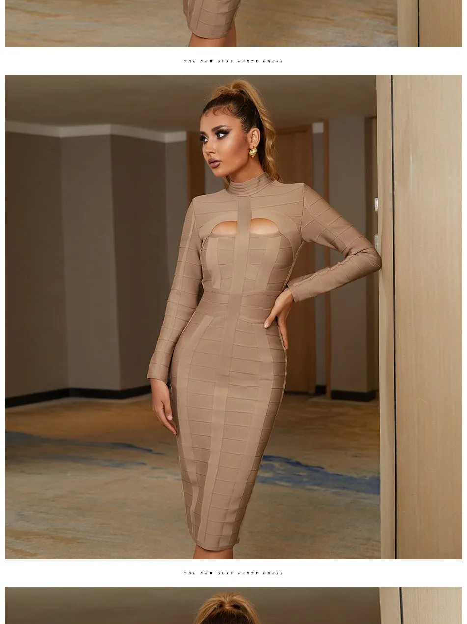 Autumn Bodycon Bandage Dress Long Sleeve Hollow Out Club Celebrity Evening Formal Party Dress