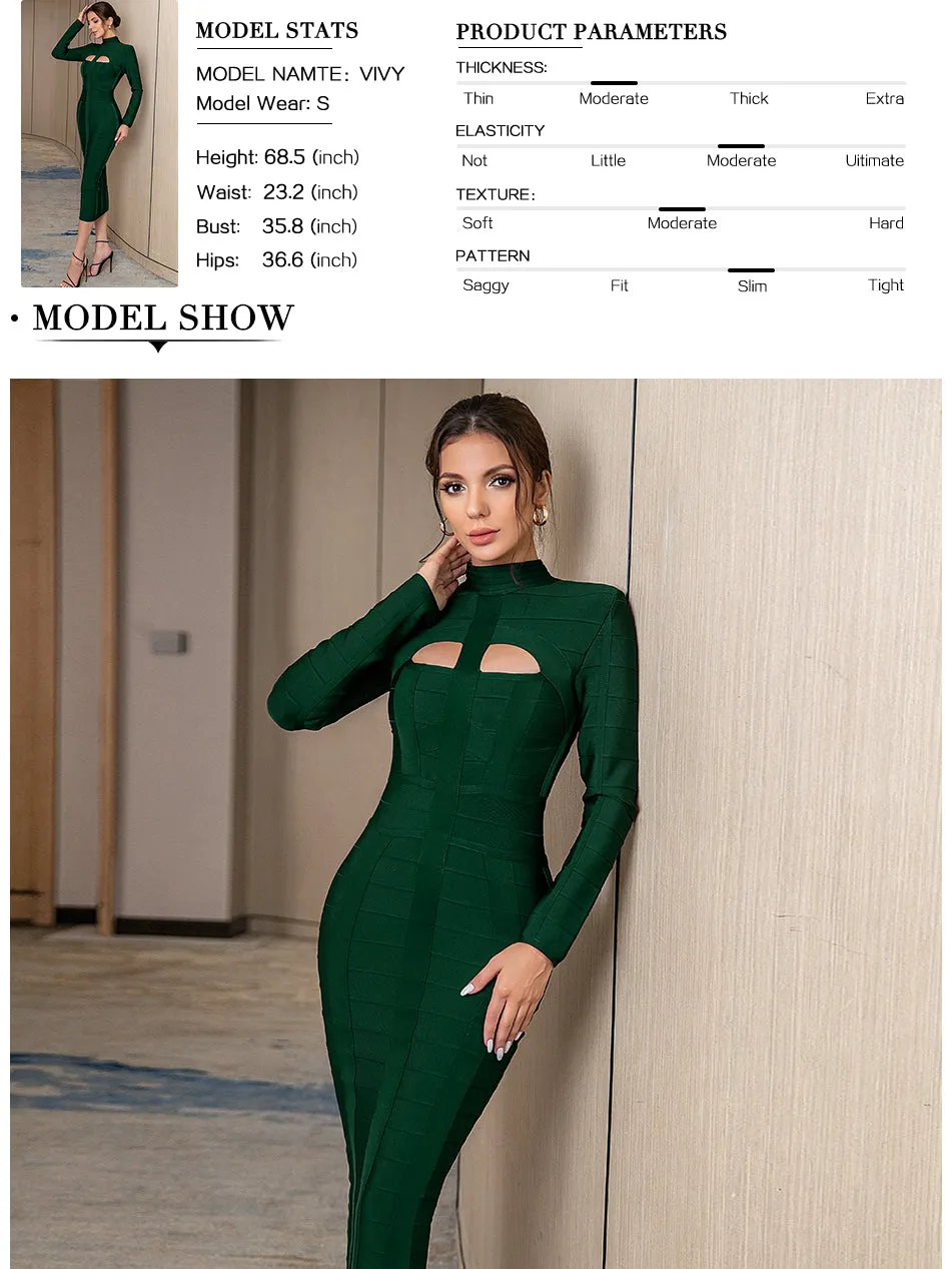 Autumn Bodycon Bandage Dress Long Sleeve Hollow Out Club Celebrity Evening Formal Party Dress