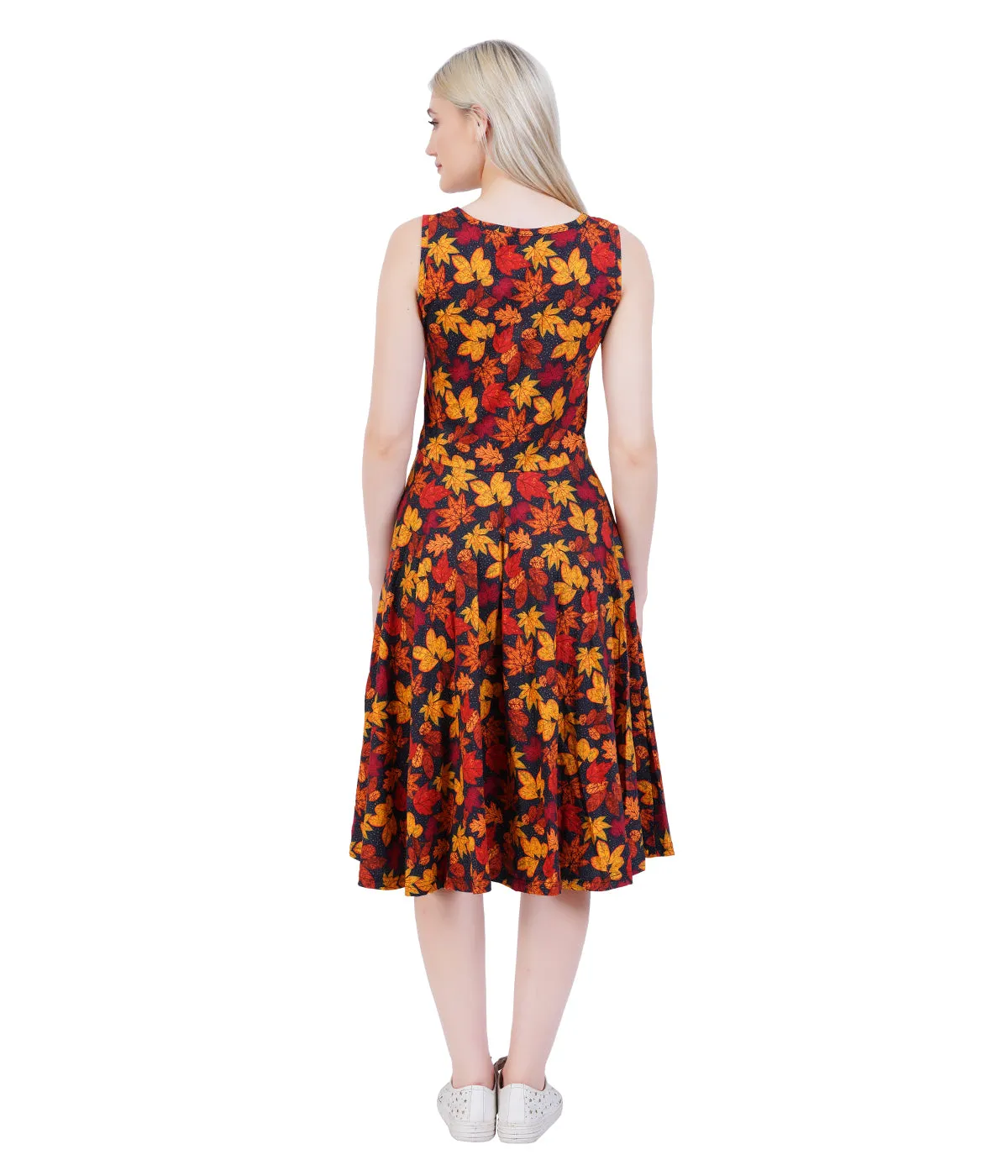 Autumn Leaves Sleeveless Twirl Dress