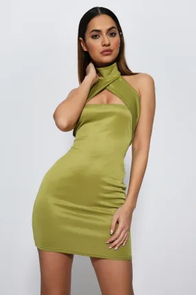 Avocado X-Neck Choker Mini Dress