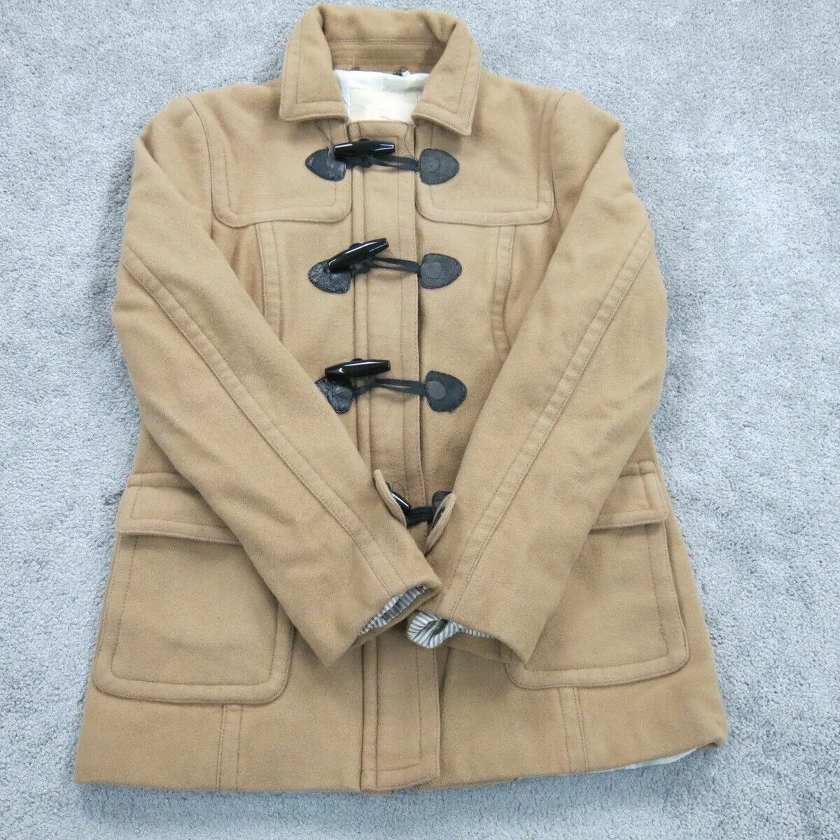 Banana Republic Womens Pea Coat Front Duffle Button Long Sleeve Camel Tan SZ XS