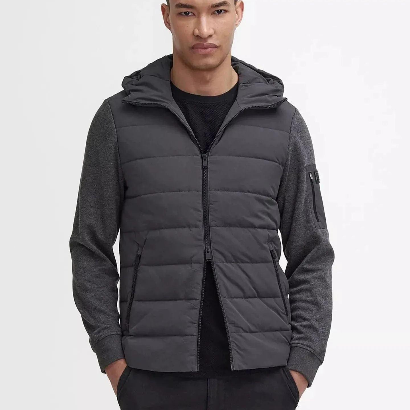 Barbour International Stanley Quilted Sweatshirt Jacket In Charcoal Marl