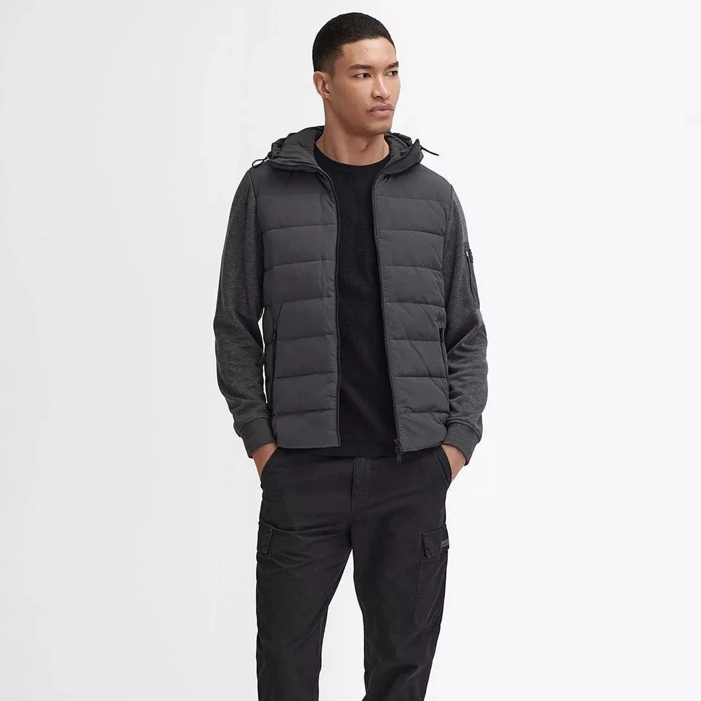 Barbour International Stanley Quilted Sweatshirt Jacket In Charcoal Marl