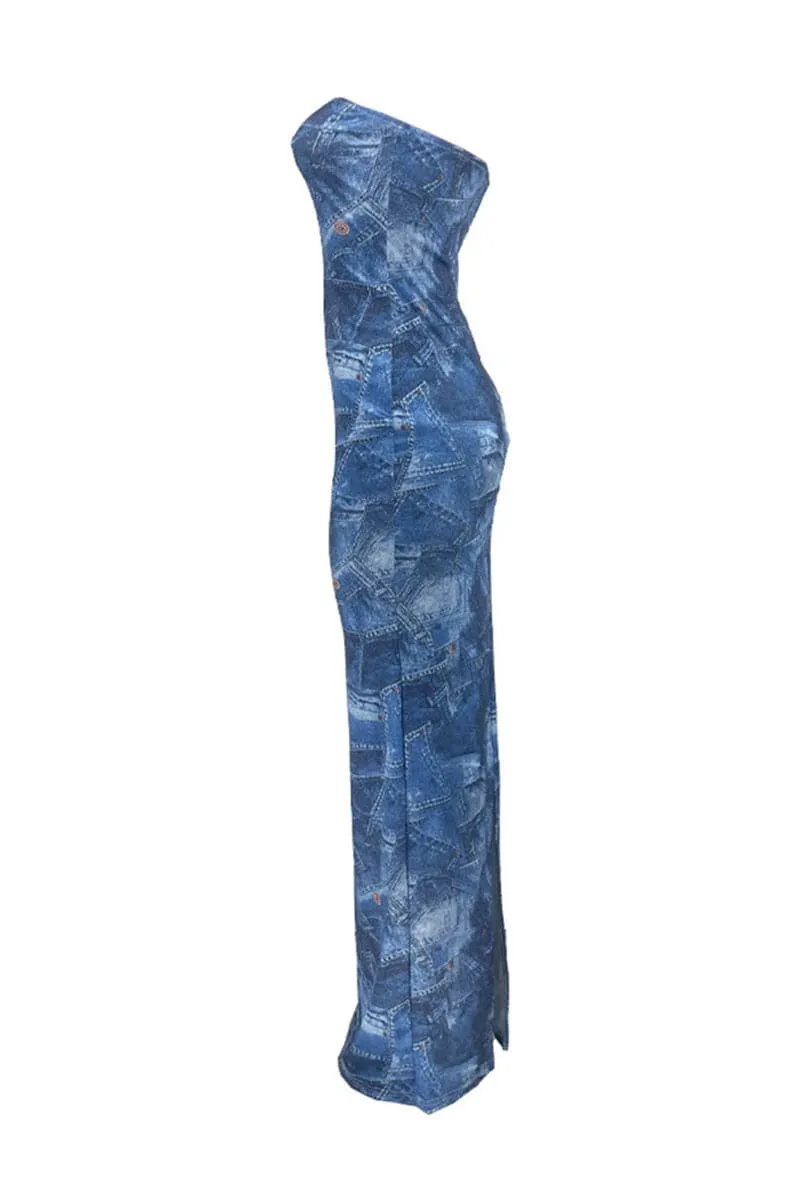 BC932 Tube Denim Maxi Dress