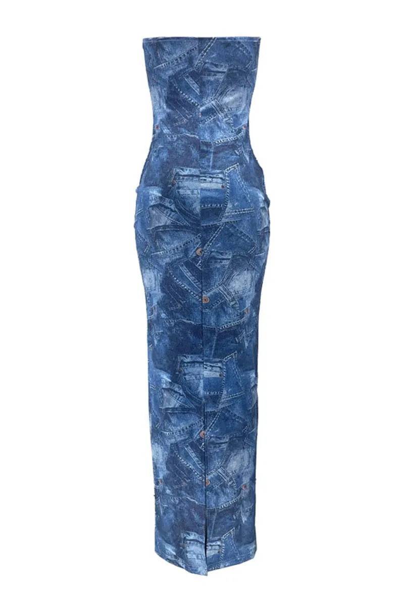 BC932 Tube Denim Maxi Dress