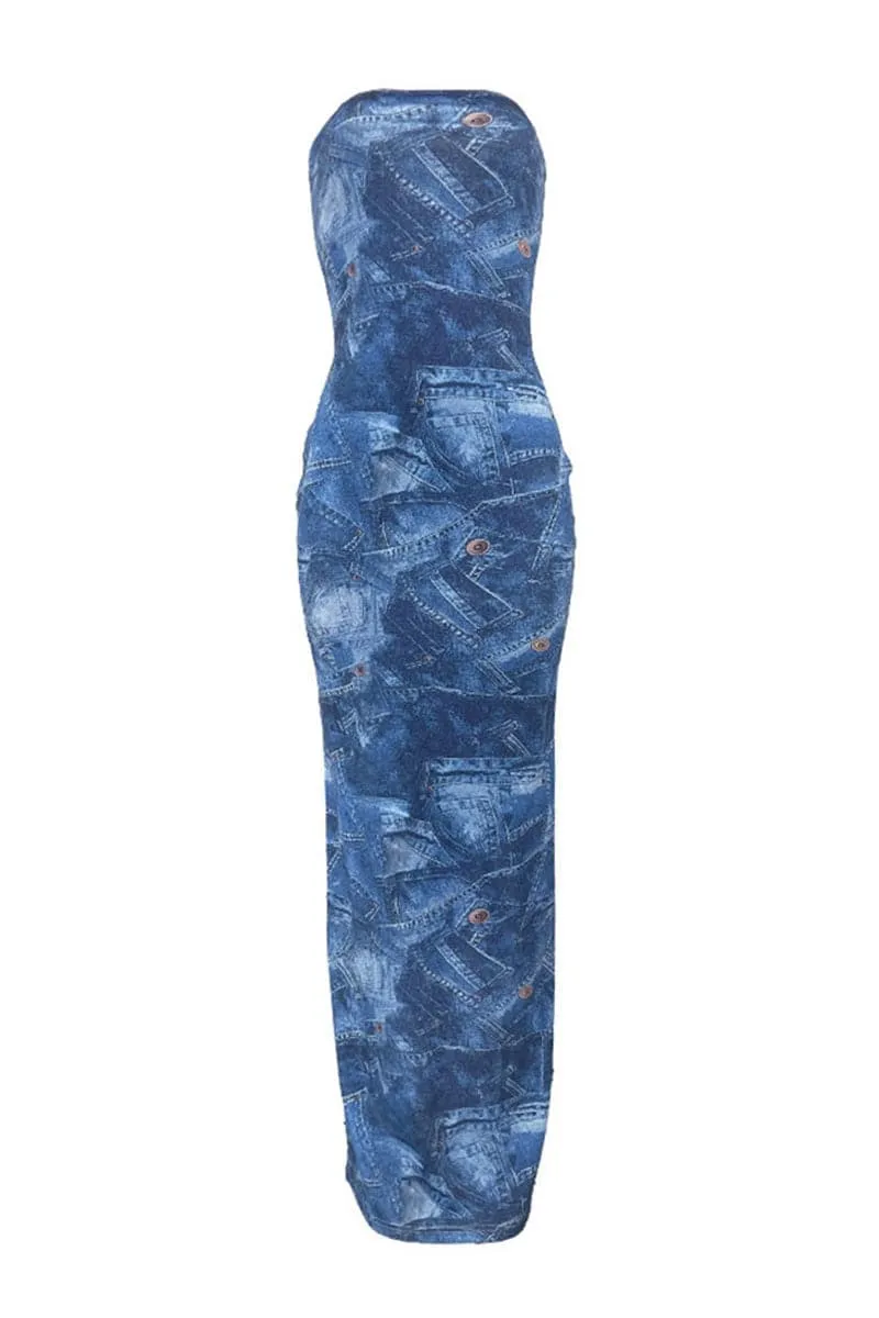 BC932 Tube Denim Maxi Dress