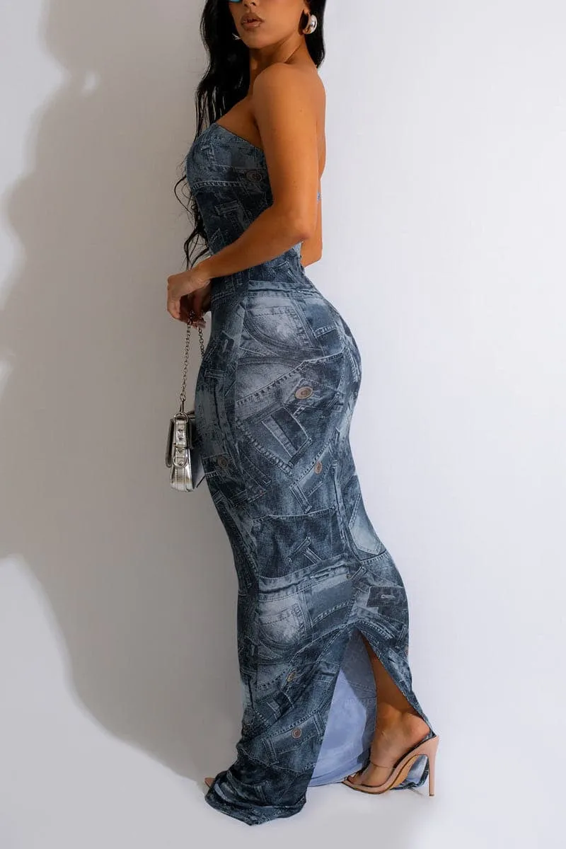 BC932 Tube Denim Maxi Dress