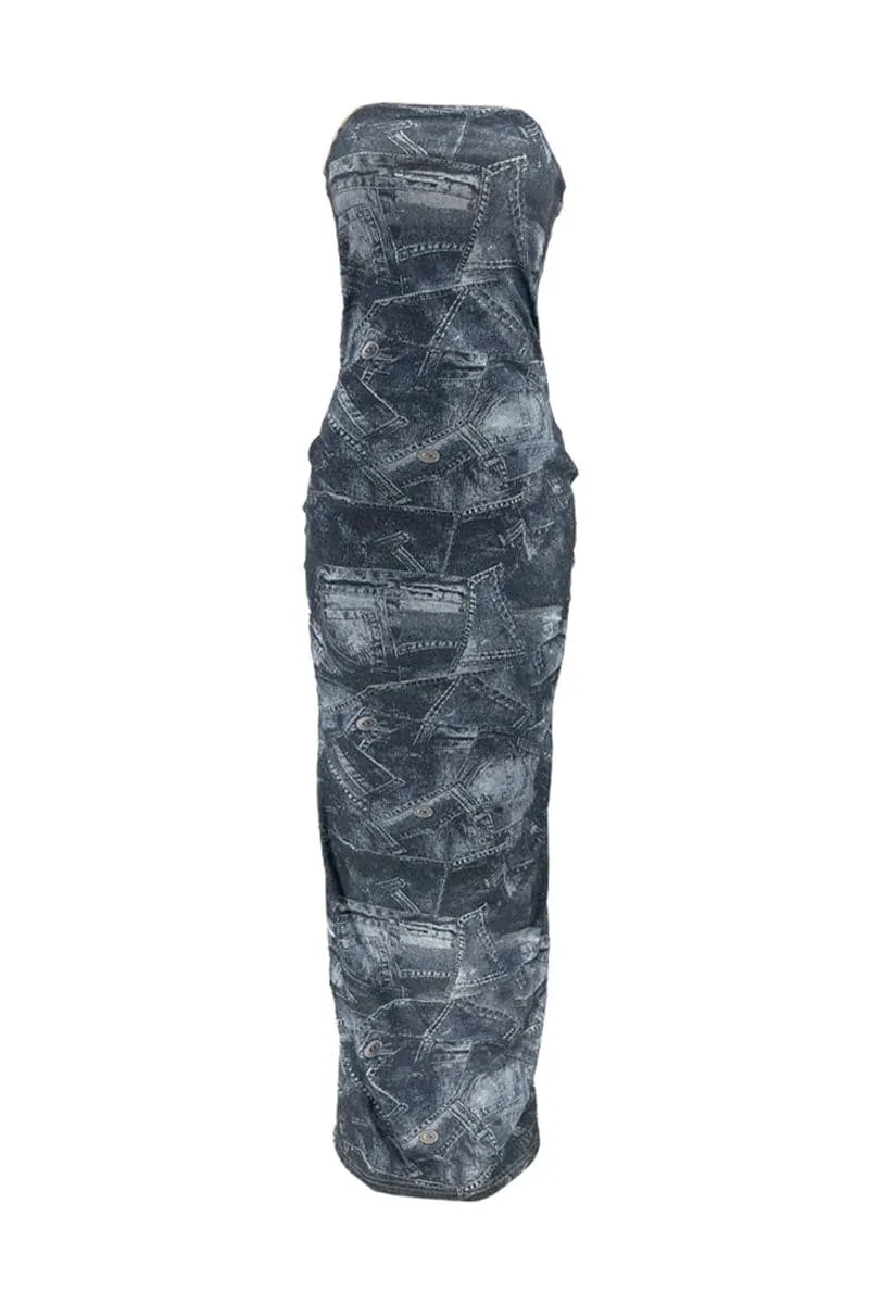 BC932 Tube Denim Maxi Dress