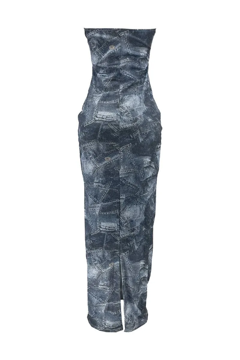 BC932 Tube Denim Maxi Dress