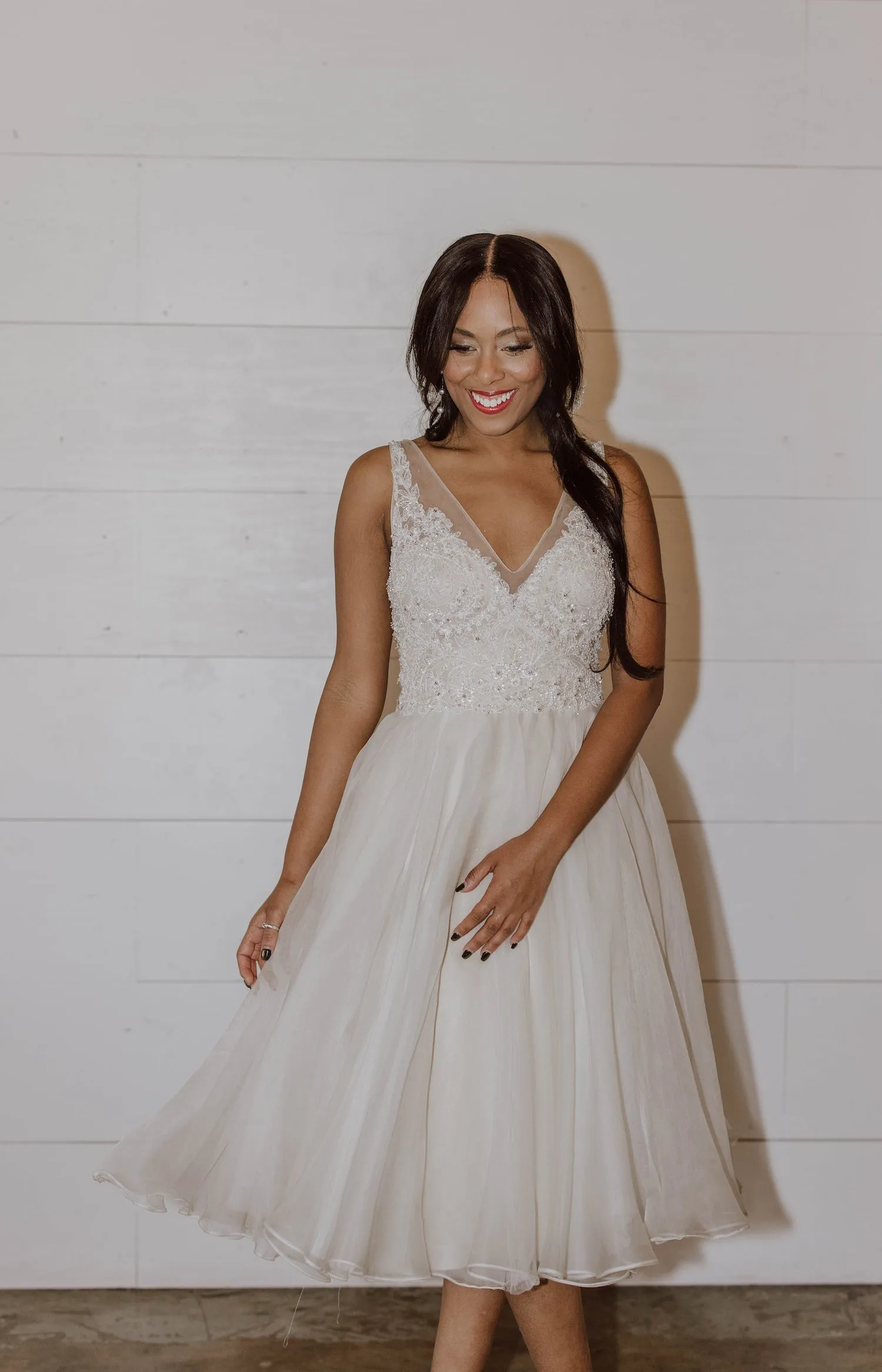 Beaded Lace and Organza Midi Dress