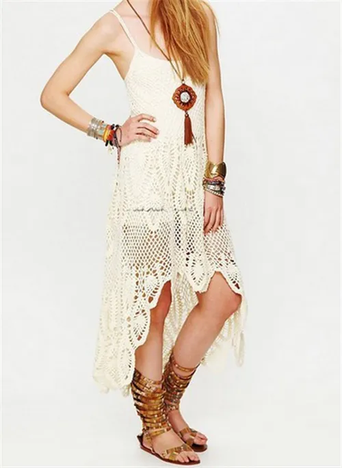 Bella Donna Dress Off White Crochet High Low Coachella Maxi Gown One Size Fits Small Medium Or Large