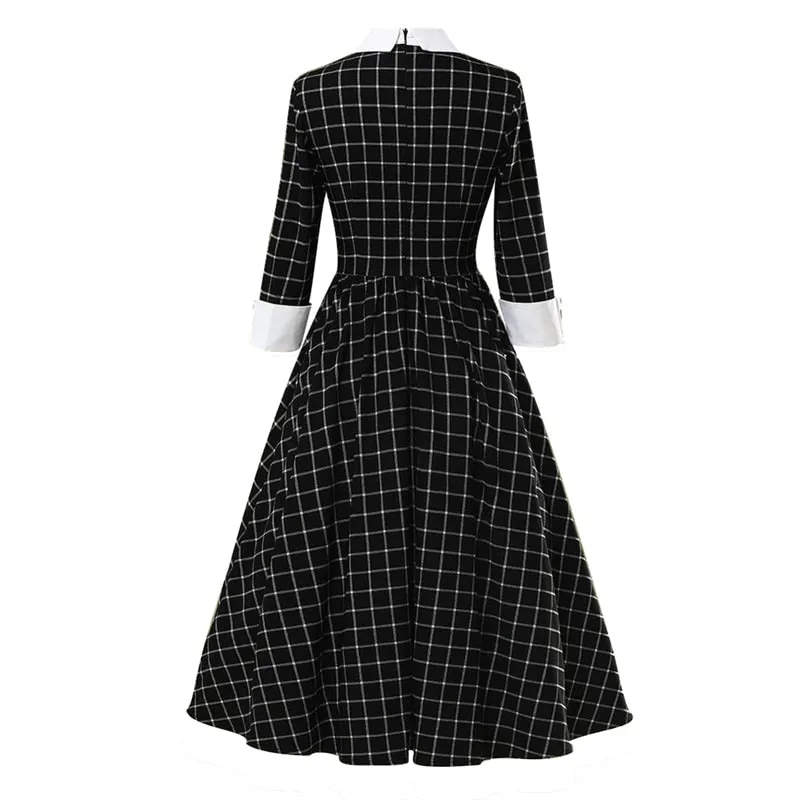 BerriesJam - Autumn Plaid Vintage Cotton Midi Party Dress