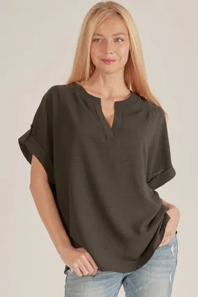 Black Button Sleeve Top