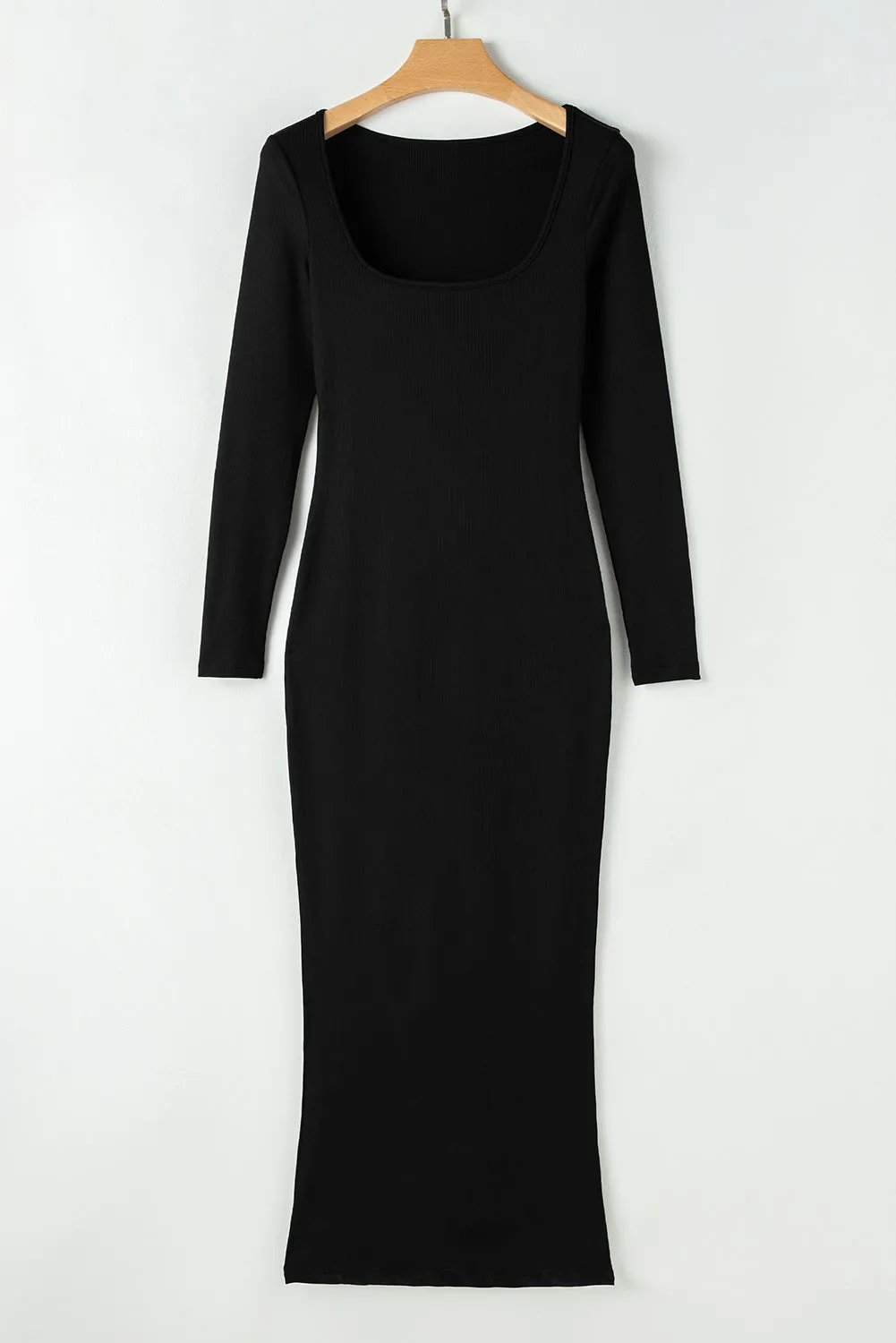 Black Long Sleeve Square Neck Maxi Bodycon Dress