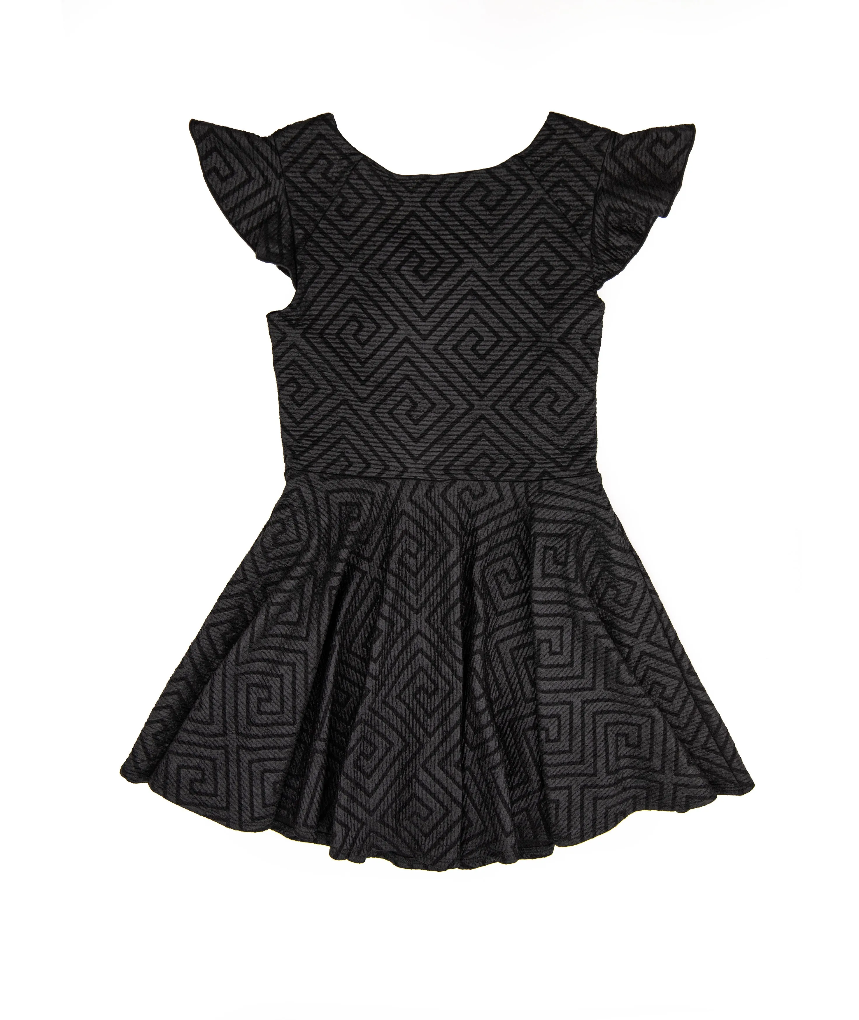 By Debra Girls Black Pattern Flutter Sleeve Fit and Flare Dress