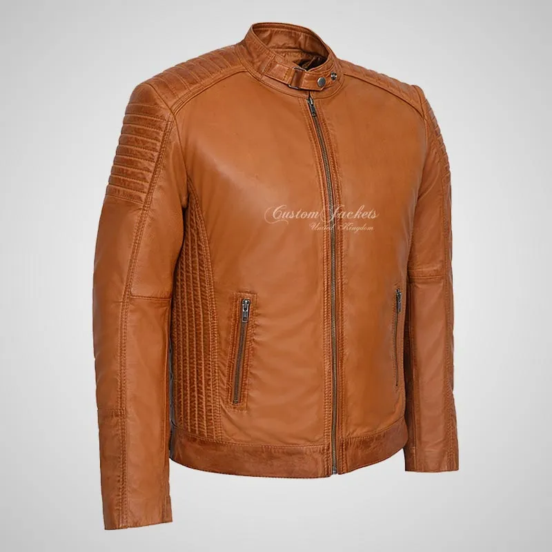 CALEB Biker Style Leather Jacket For Men