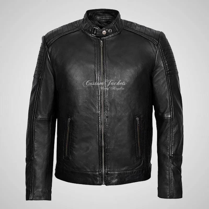 CALEB Biker Style Leather Jacket For Men