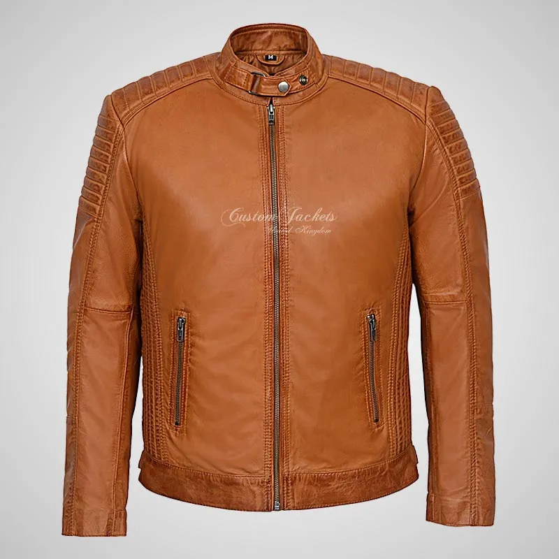 CALEB Biker Style Leather Jacket For Men