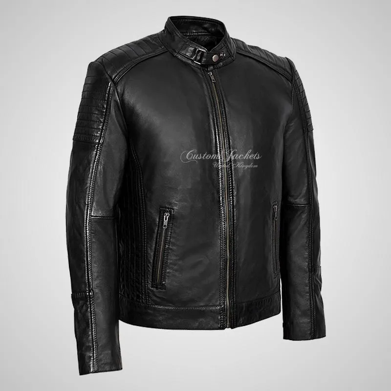 CALEB Biker Style Leather Jacket For Men