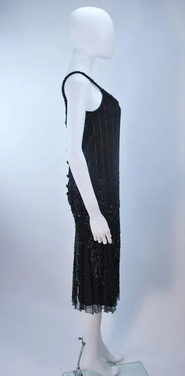 CARLOTA ALFARO Black Beaded Mesh Flapper Style Dress Size 4