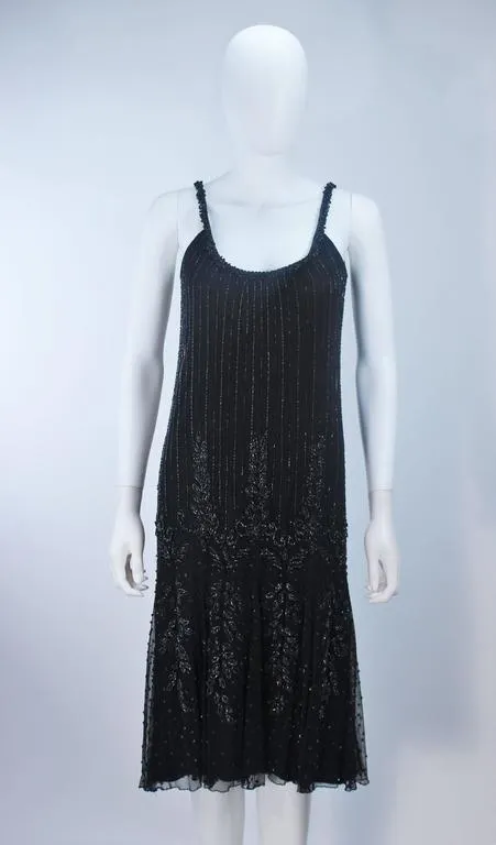 CARLOTA ALFARO Black Beaded Mesh Flapper Style Dress Size 4