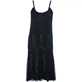 CARLOTA ALFARO Black Beaded Mesh Flapper Style Dress Size 4