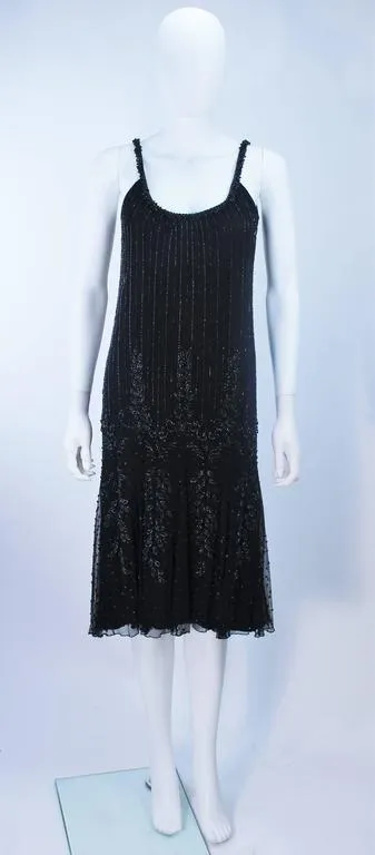 CARLOTA ALFARO Black Beaded Mesh Flapper Style Dress Size 4