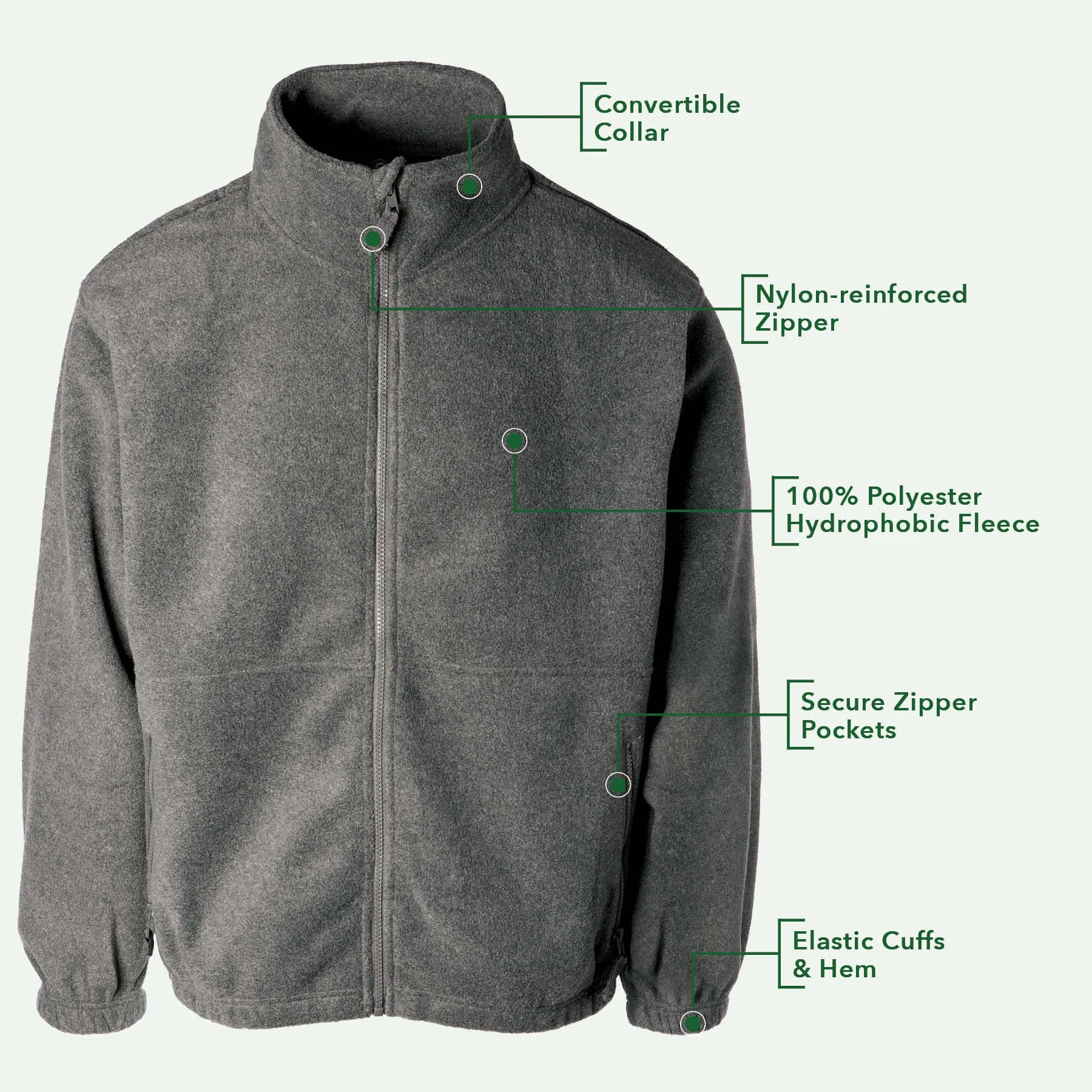 Celtic Clover Knot Embroidered Personalized Fleece Full Zip- Charcoal