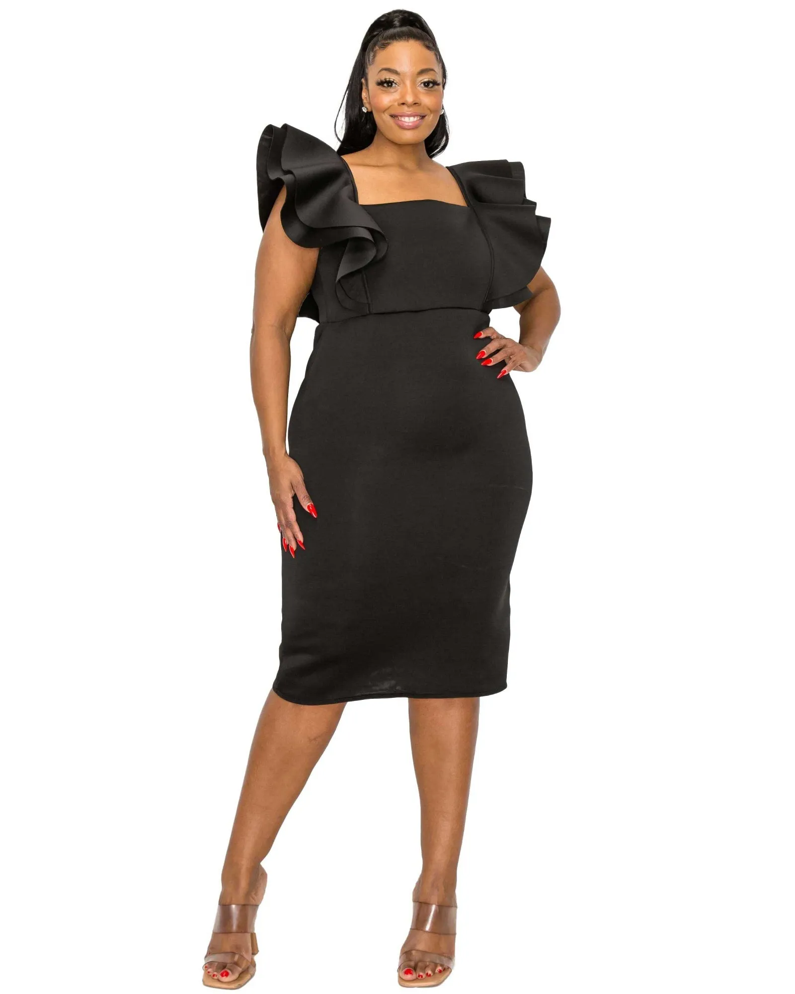 Charlie Flutter Sleeve Dress | Black